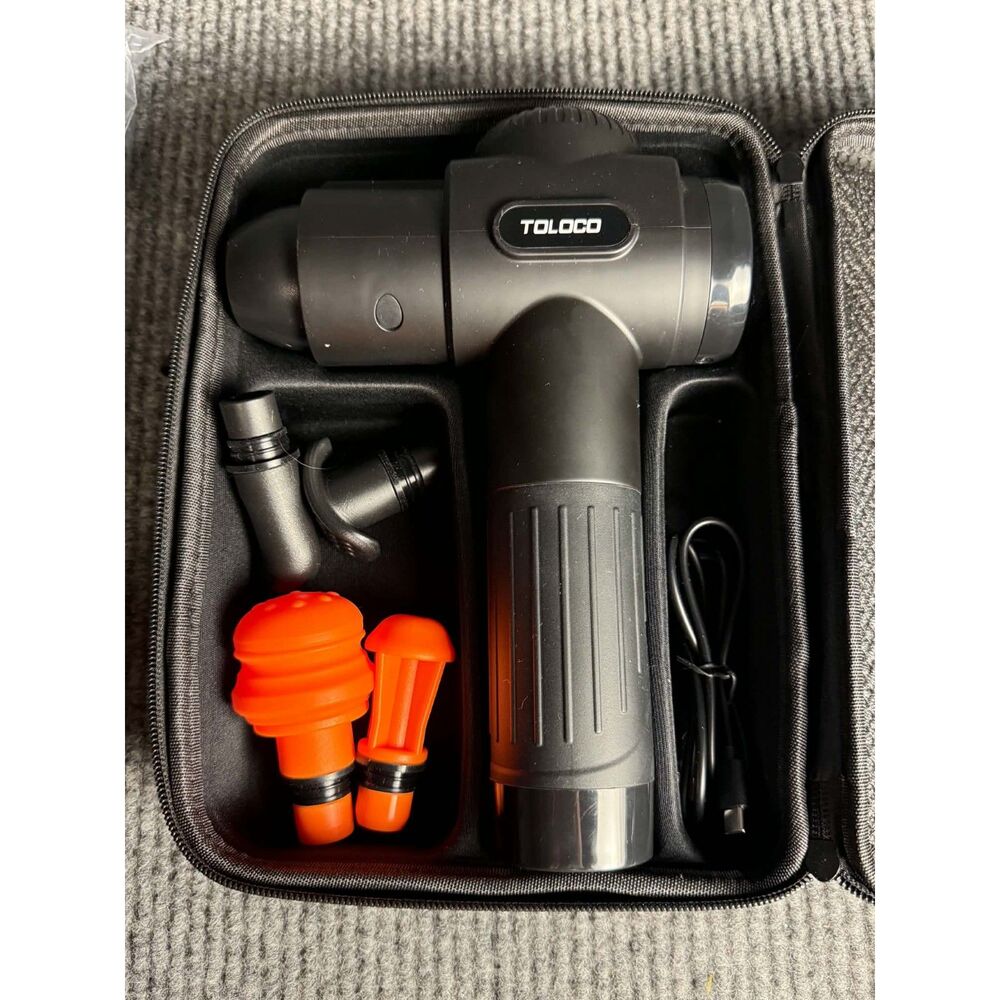 TOLOCO EM26 Deep Tissue Percussion Massage Gun with Case & Attachments Like New